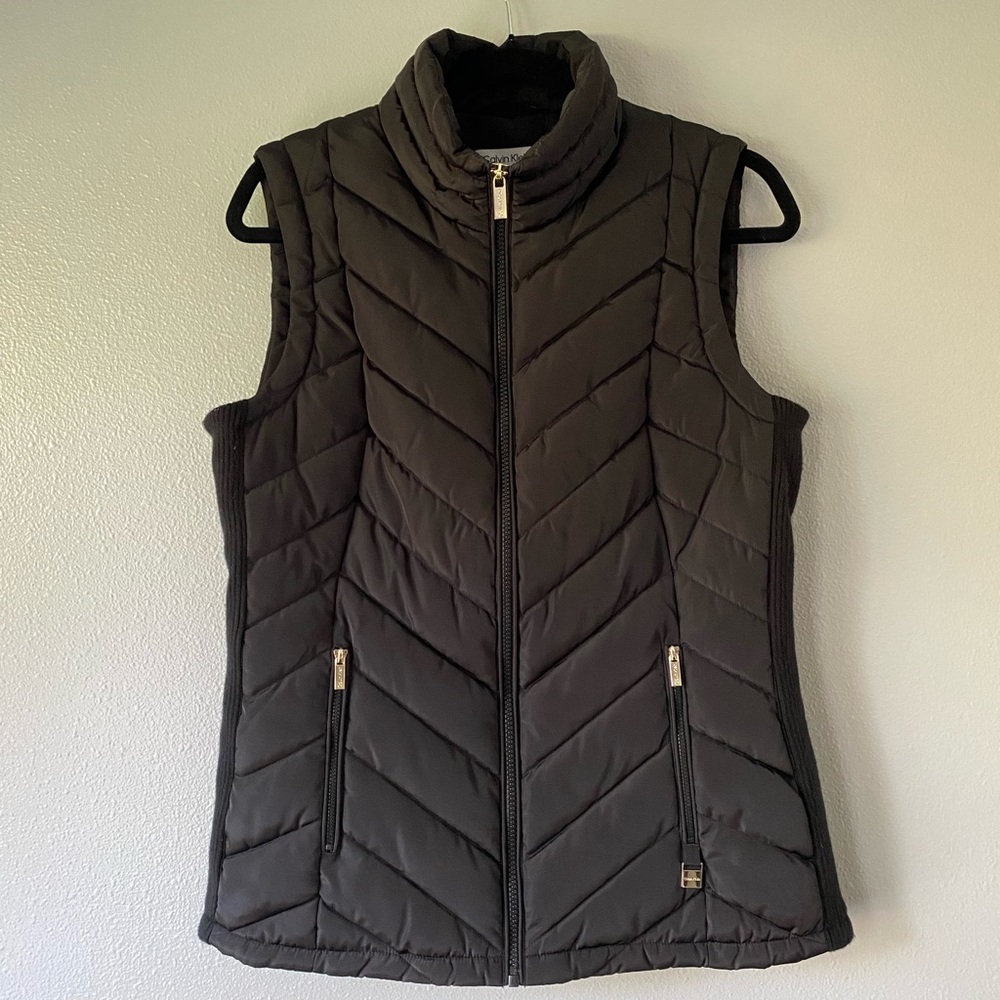 Calvin Klein Black Quilted Puffer Vest with Gold Zipper
